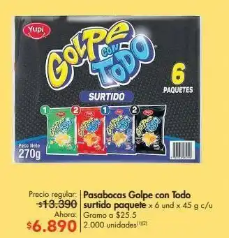 Metro Pasabocas golpe con todo surtido paquete x 6un x 45g oferta
