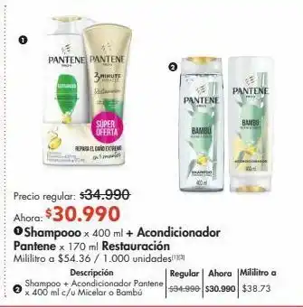 Metro Shampoo + acondicionador pantene x 400ml oferta