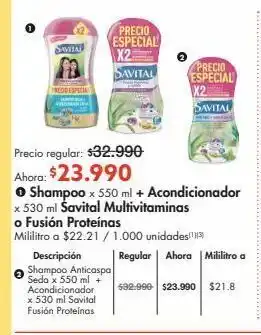 Metro Shampoo + acondicionador savital x 530ml oferta