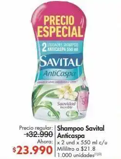 Metro Shampoo savital anticaspa x 2un x 550ml oferta