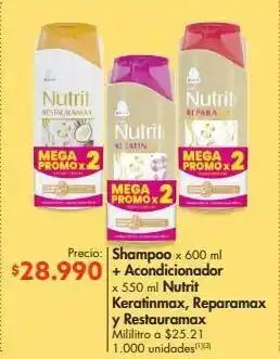 Metro Shampoo x 600ml + acondicionador x 550ml nutrit oferta