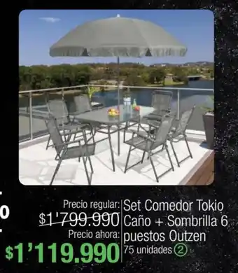 Jumbo Set Comedor Tokio Caño + Sombrilla 6 puestos Outzen oferta