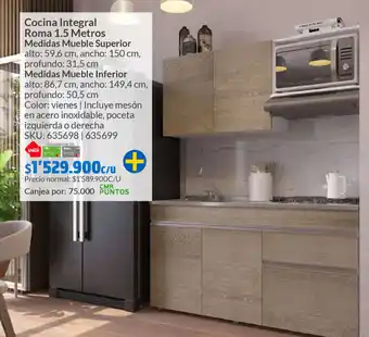 Homecenter Cocina Integral Roma 1.5 Metros Medidas Mueble Superior 59.6cm-150cm-50.5cm | Medidas Mueble Inferior 86.7cm-149.4cm-50.5cm oferta