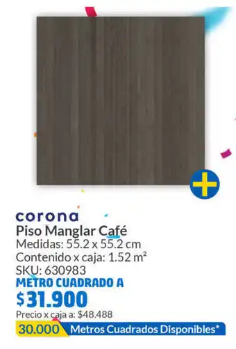 Homecenter corona Piso Manglar Café 55.2 x 55.2 cm oferta
