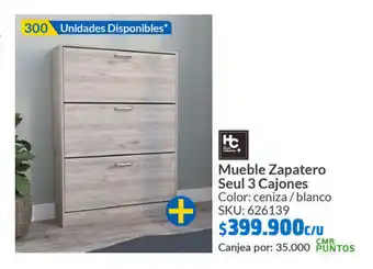 Homecenter Mueble Zapatero Seul 3 Cajones Color: ceniza/blanco + SKU: 626139 oferta