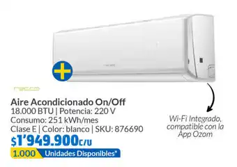Aire Acondicionado On/Off 18.000 BTU | Potencia: 220 V