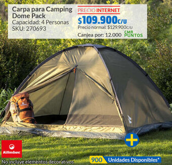 Carpa para Camping PRECIO INTERNET Dome Pack Capacidad: 4 Personas