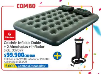 Homecenter Klimber Colchón Inflable Doble + 2 Almohadas + Inflador SKU: 337099 oferta