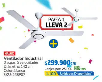 Homecenter HALUX Ventilador Industrial 3 aspas, 5 velocidades Diámetro: 142 cm Color: blanco SKU: 238907 oferta