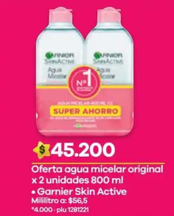 Éxito Oferta agua micelar original x 2 unidades 800 ml • Garnier Skin Active oferta
