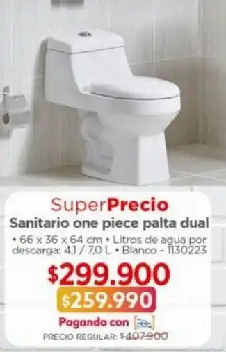 Easy Sanitario one piece palta dual • 66 x 36 x 64 cm. • Litros de agua por descarga: 4,1/7.0L • Blanco-1130223 oferta