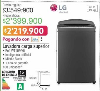 Jumbo Lg lavadora carga superior • ref. wt19mv6 oferta