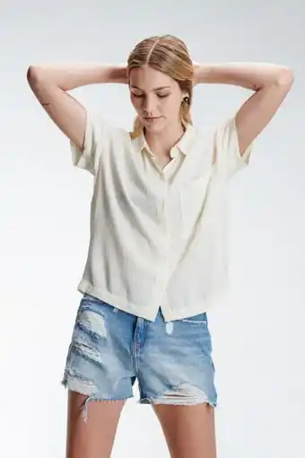 Koaj Blusa unicolor manga corta con cuello camisero y bolsillo en frente oferta