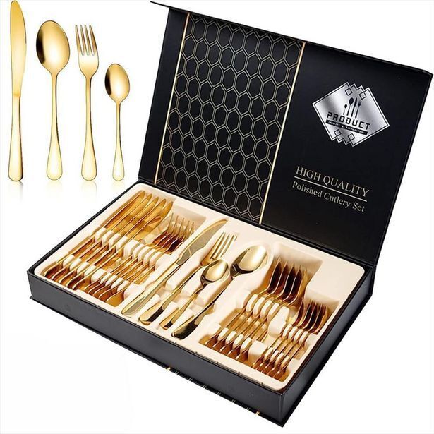 Éxito Juego de cubiertos set de 24 piezas acero inoxidable dorado oferta