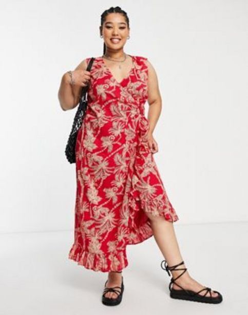 ASOS Asos design curve crinkle wrap midi sundress with buckle in red palm oferta