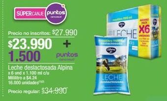 Jumbo Leche deslactosada alpina x 6 und x 1.100 ml c/u oferta