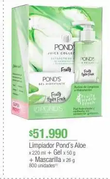 Jumbo Limpiador pond´s aloe x 220 ml + gel x 50 g + mascarilla x 26 g oferta
