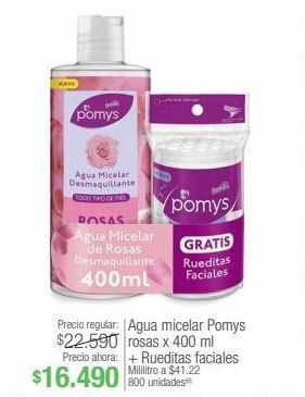 Jumbo Agua micelar pomys rosas x 400 ml + rueditas faciales oferta