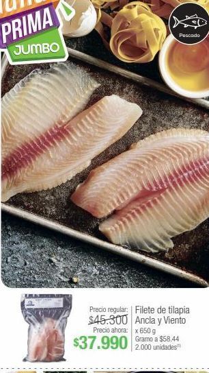 Jumbo Filete de tilapia ancla y viento x 650 g oferta