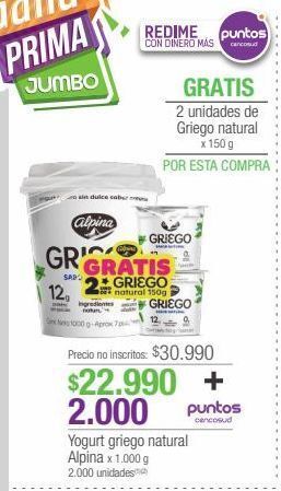 Jumbo Yogurt griego natural alpina x 1.000 g oferta