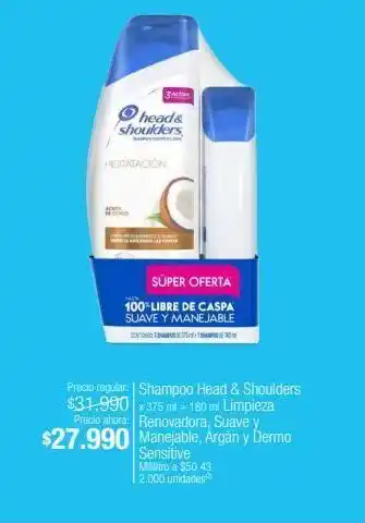 Jumbo Shampoo head & shoulders x 375 ml + 180 ml limpieza renovadora, suave y manejable, argán y dermo oferta