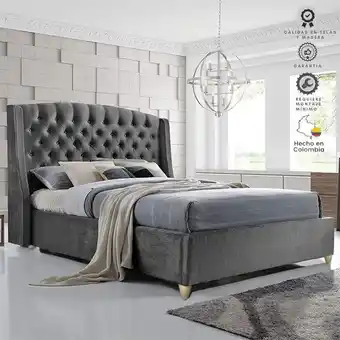 Olímpica Combo cama queen italia espaldar + base gris plomo ekonomodo oferta