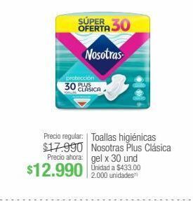 Jumbo Toallas higiénicas nosotras plus clásica gel x 30 und oferta