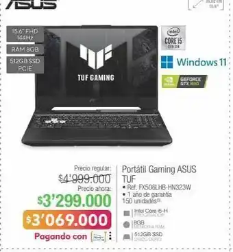 Jumbo Computador portátil gaming asus tuf oferta