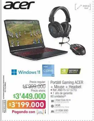 Jumbo Portátil gaming acer + mouse + headset oferta