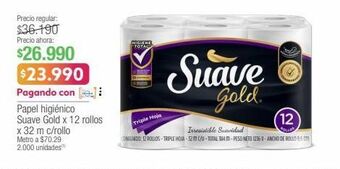 Jumbo Papel higiénico suave gold x 12 rollos x 32 m c/rollo oferta
