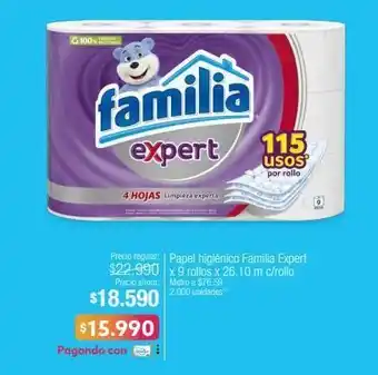 Jumbo Papel higiénico familia expert x 9 rollos x 26.10 m c/rollo oferta
