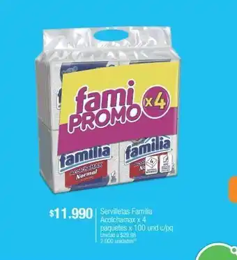 Jumbo Servilletas familia acolchamax x 4 paquetes x 100 und c/pq oferta