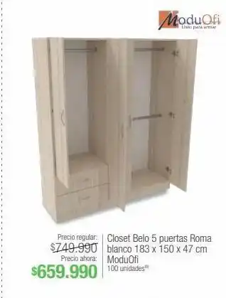 Jumbo Closet belo 5 puertas roma blanco 183 x 150 x 47 cm moduof oferta