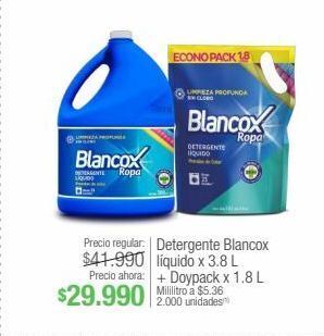 Jumbo Detergente blancox líquido x 3.8 l + doypack x 1.8 l oferta