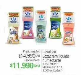 Jumbo Lavaloza lozacrem líquido humectante x 850 ml c/u oferta
