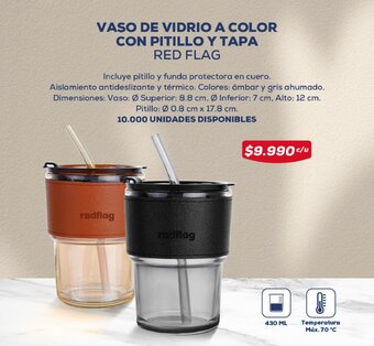 Tiendas D1 VASO DE VIDRIO A COLOR CON PITILLO Y TAPA RED FLAG oferta