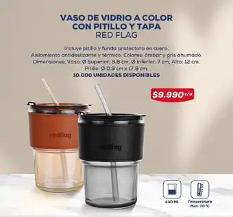 VASO DE VIDRIO A COLOR CON PITILLO Y TAPA RED FLAG