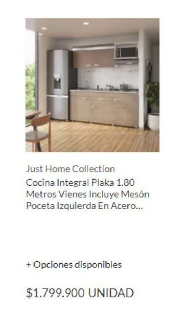 Homecenter Just Home Collection Cocina Integral Plaka 1.80 Metros Vienes Incluye Mesón Poceta Izquierda En Acero... oferta