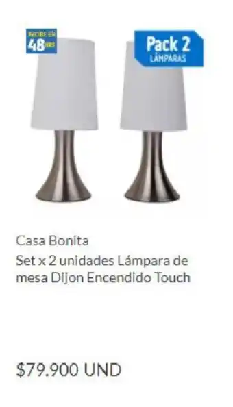 Casa Bonita Set x 2 unidades Lámpara de mesa Dijon Encendido Touch