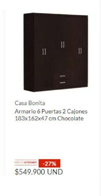 Casa Bonita Armario 6 Puertas 2 Cajones 183x162x47 cm Chocolate