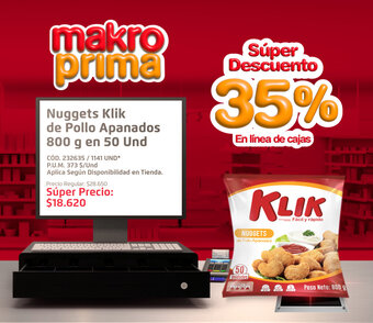 Makro Nuggets Klik de Pollo Apanados 800 g en 50 Und oferta