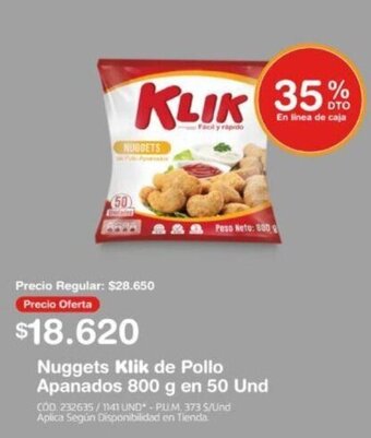 Makro Nuggets Klik de Pollo Apanados 800 g en 50 Und oferta