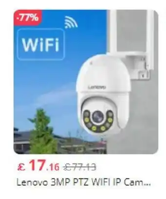 Lenovo 3MP PTZ WIFI IP Cam...