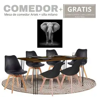 Olímpica Mesa de comedor artek + set x 6 silla milano negra gratis cuadro 70x50 ekonomodo oferta