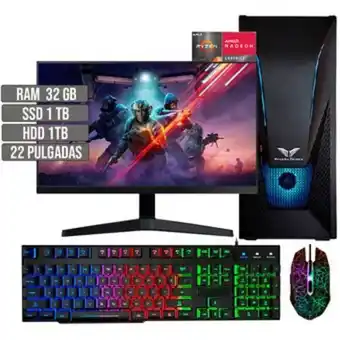 Linio Pc equipo computador gamer amd ryzen 5 5600g ssd 1tb + hdd 1tb ram 32gb led 22 oferta