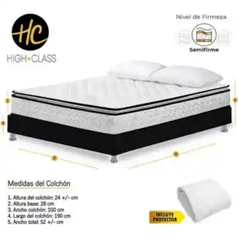 Linio Colchón sencillo 100x190 hc stanford relax + base negra + almoh + prot oferta