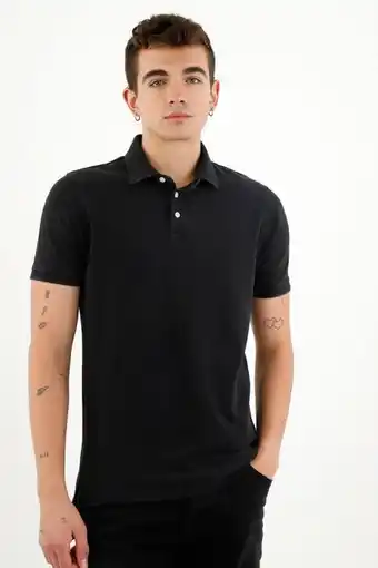 Tennis Polo de tres botones negra para hombre oferta
