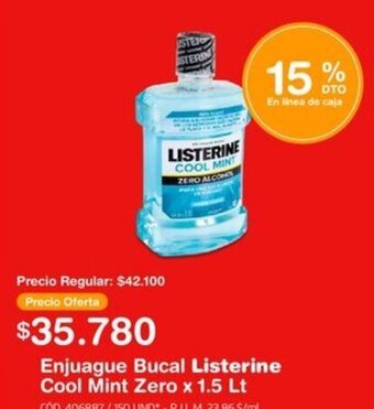 Makro Enjuague Bucal Listerine Cool Mint Zero x 1.5 Lt oferta