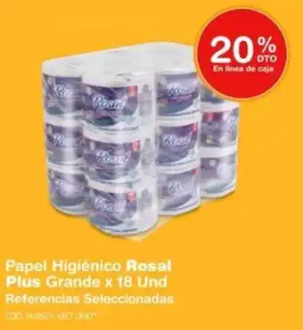 Makro Papel Higiénico Rosal Plus Grande x 18 Und Referencias Seleccionadas oferta