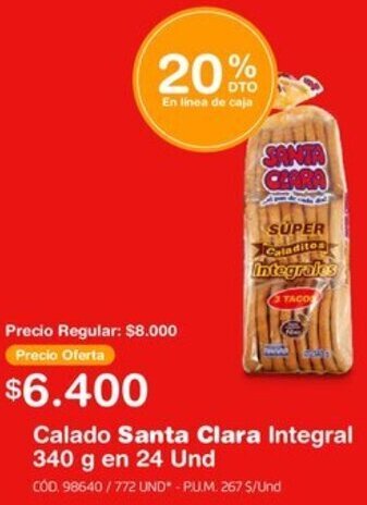 Makro Calado Santa Clara Integral 340 g en 24 Und oferta